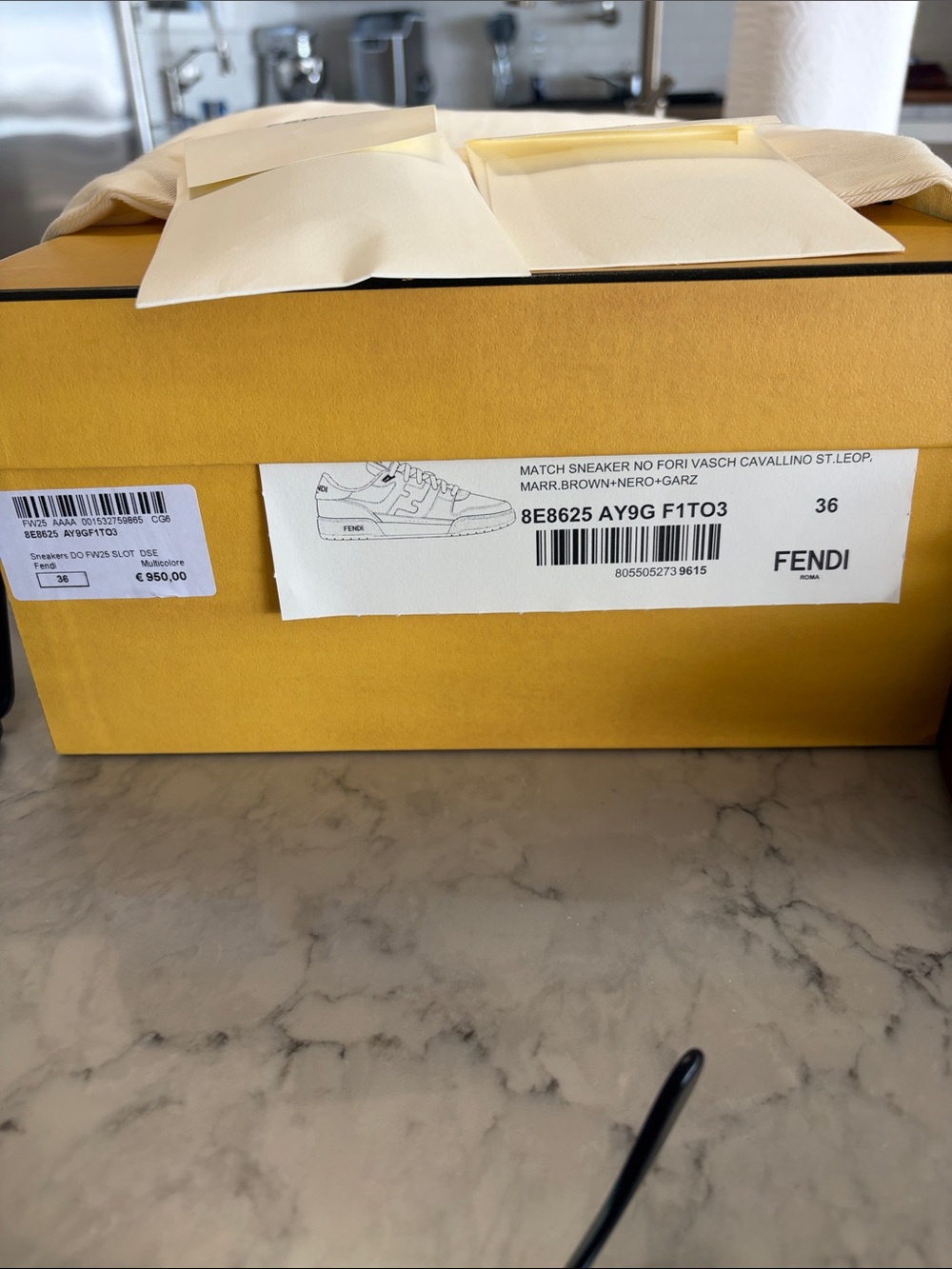 NWT Fendi Leopard-Print Low-Top Sneaker in Black, Cream & Brown w/ box &laces! - Picture 5 of 17